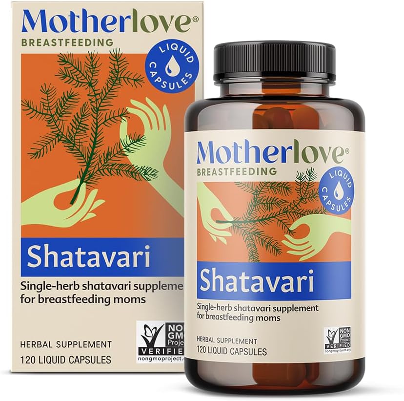 Motherlove Shatavari (120 capsules liquides) Supplément d'allaitement pour soutenir l'approvisionnement en lait maternel pendant la menstruation — non-OGM, herbes biologiques, végétalien, casher