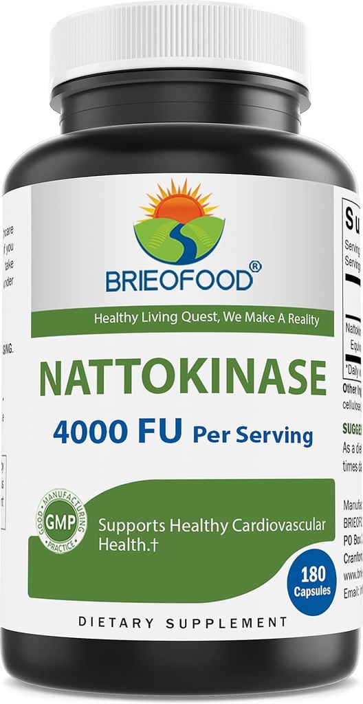 Brieofood Nattokinase 4000 FU (Unité Fibrinolytique) par service - 180 Capsules - Soutien sanitaire circulatoire