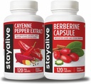 STAY ALIVE Cayenne et Berberine Bundle avec Ceylan Cinnamon and Bitter Gourd Extract, 240 pilules Vegan, sans OGM et sans gluten Berberine Cayenne Pepper Supplément