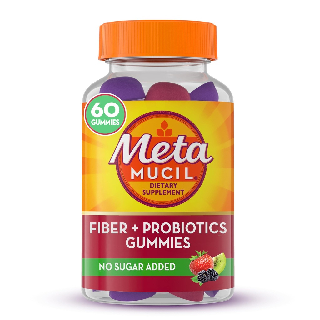 Métamucil, Métamucil Fibre Plus Probiotiques pour la santé digestive - Fraise Kiwi Blackberry, 60 Compte