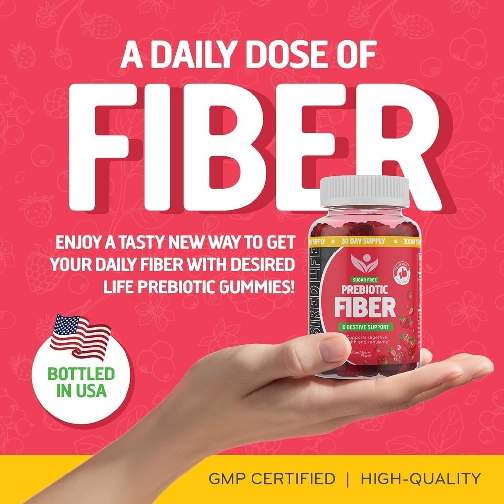 Gommies de fibres prébiotiques sans sucre pour les adultes Enfants supplément de plante mixte de baies parfumées pour les femmes hommes, santé quotidienne digestive Régulière 60 Compte (paquet de 1)