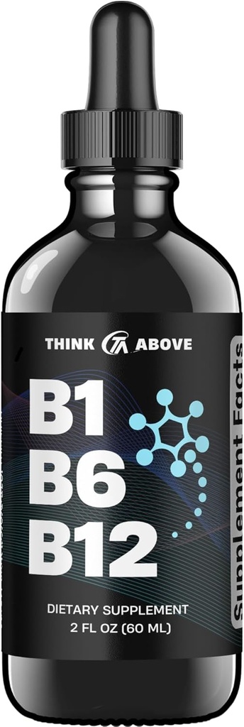 B1 B6 B12 gouttes de vitamine liquide - Nerve, énergie, supplément de soutien du cerveau - Fruit-comme l'arôme - méthylcobalamine, thiamine, pyridoxine - 60 jours d'approvisionnement - 2 oz - pour les hommes et les femmes - simplement fabriqué