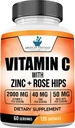 Suppléments standard américains Vitamine C 2000mg, Zinc 40mg et Rose HIPS 50mg par portion, végétalien, sans gluten, non-OGM (120 Nombre)
