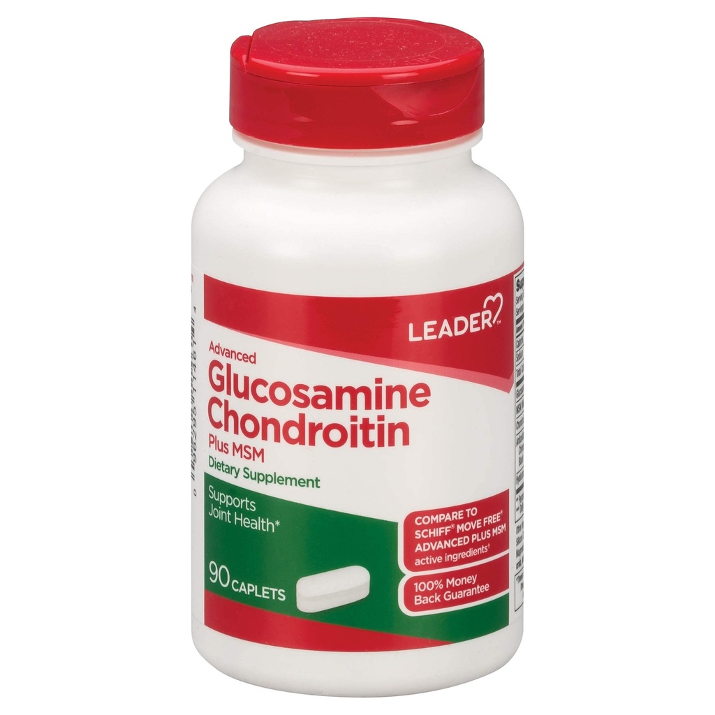 Leader Advanced Glucosamine Chondroïtine Plus MSM, complément alimentaire, Comparer pour Schiff Move Free Advanced + MSM Ingrédient actif 90 Caplets