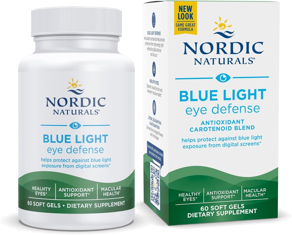 Nordic Naturals Blue Light Defense - 60 gels souples - Quatre phytonutriments avec des capacités antioxydantes complémentaires - Soutient la santé rétinienne, la fonction visuelle - Non-OGM - 60 portions