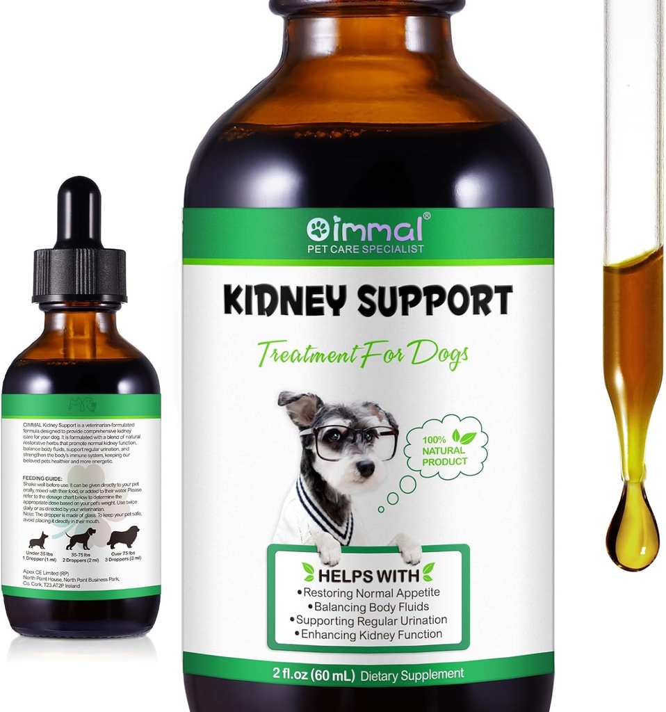 Soutien du rein pour les chiens, formule vétérinaire, soutient la fonction rénale saine chez les chiens, favorise la santé physique et la vitalité globale, supplément à base de plantes, facile à absorber, 2 oz