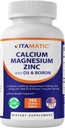 Vitamatic Calcium Magnesium Zinc D3 Boron | 365 Coated Tablets Supplement | Calcium 1200 mg, Magnesium 420mg, Zinc 25mg, Vitamin D3 1000 IU, Boron 1 mg | Non-GMO | Gluten Free | Made in USA