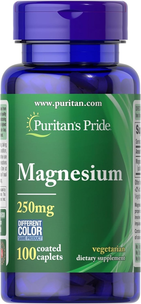 Puritans Pride Magnésium 250 Mg Caplets, 100 Compte