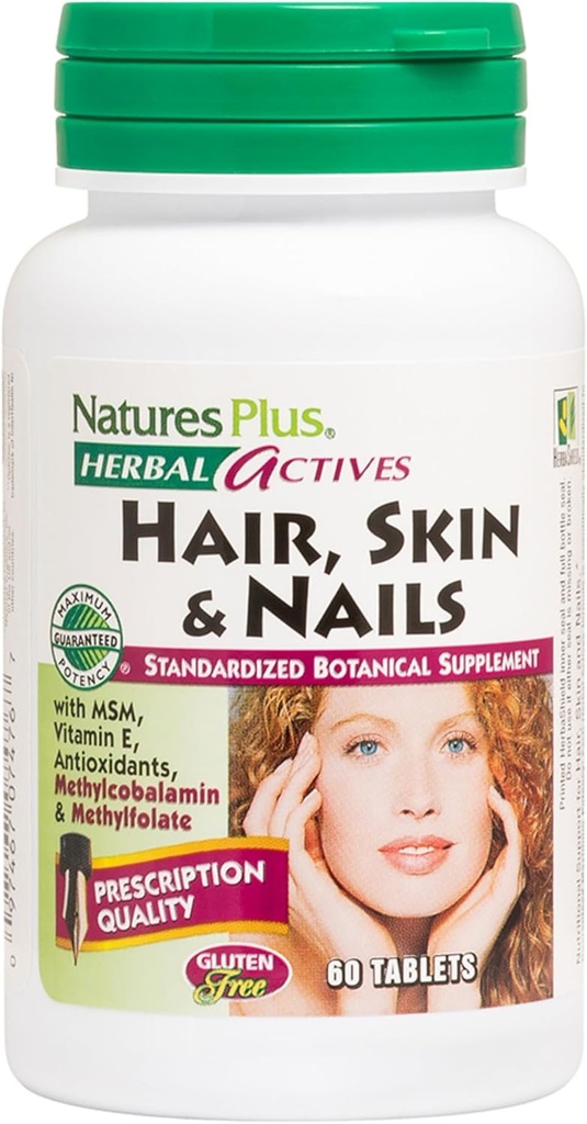 Natures Plus Hair, Skin & Nails - 60 Vegan Tablets - Provides Strength and Elasticity to Hair Skin & Nails - Vegetarian, Gluten-Free - 30 Servings
