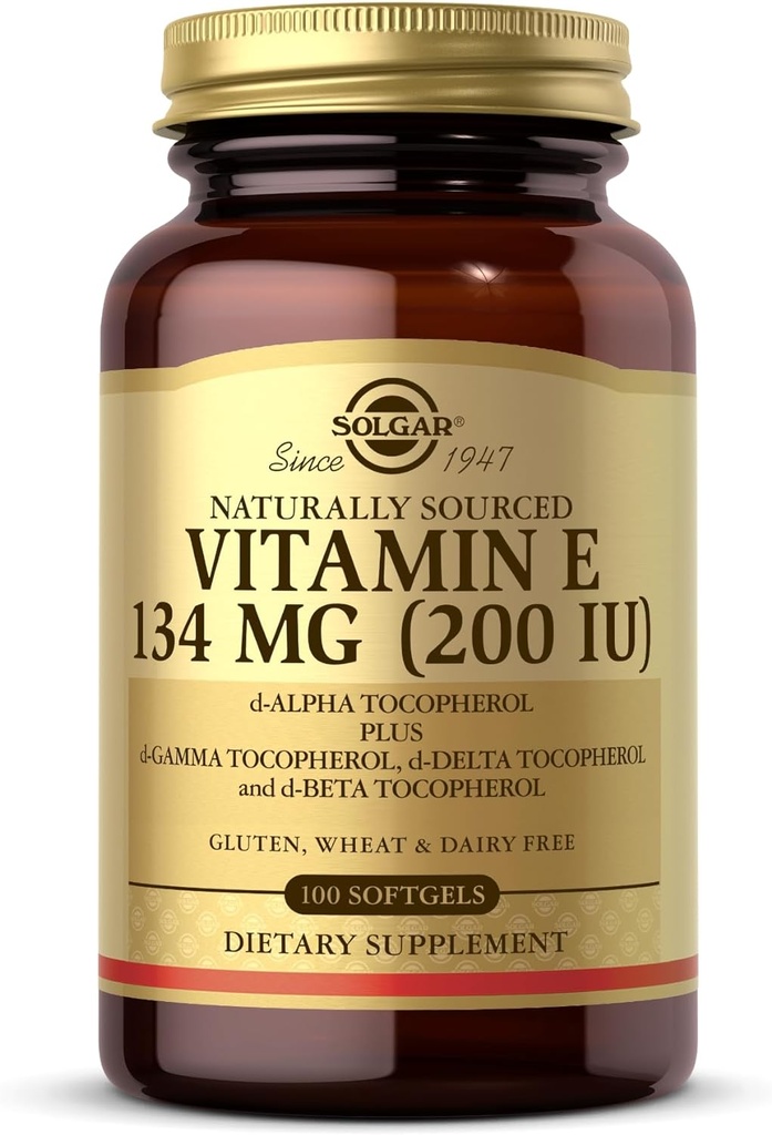 Solgar Vitamine E 200 UI - 100 softgels - Antioxydant naturel, système immunitaire - sans gluten, sans lait - 100 portions