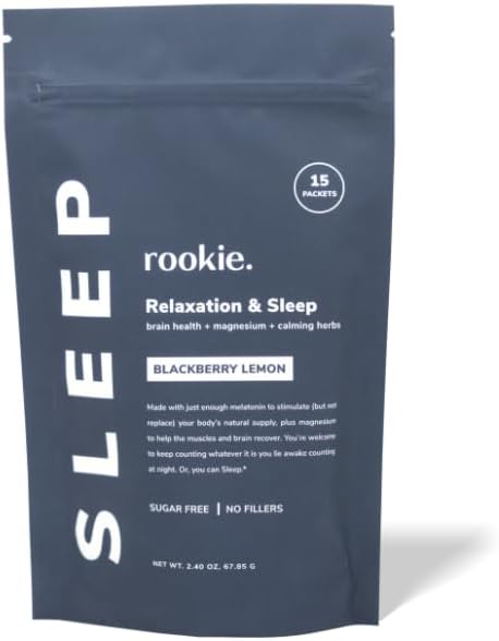 Rookie Wellness Sommeil - Aide naturelle au sommeil avec 180 mg de bisglycinate de magnésium, 1 mg de mélatonine, de racine valériane et de fleur de passion pour promouvoir la tranquillité et le sommeil (15 Pack, Citron noir)