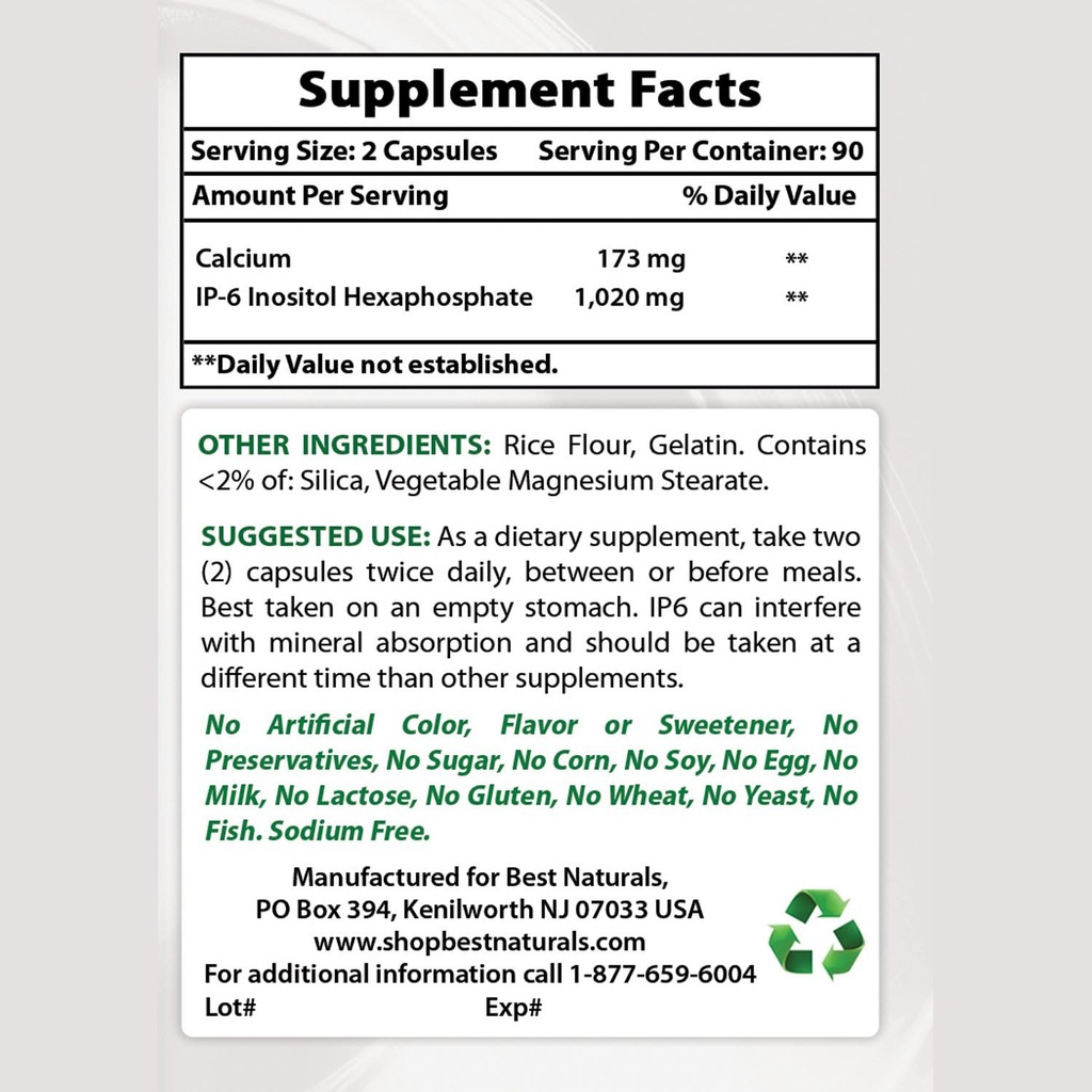 Meilleurs naturels IP-6 510 mg et oxyde de magnésium 500 mg
