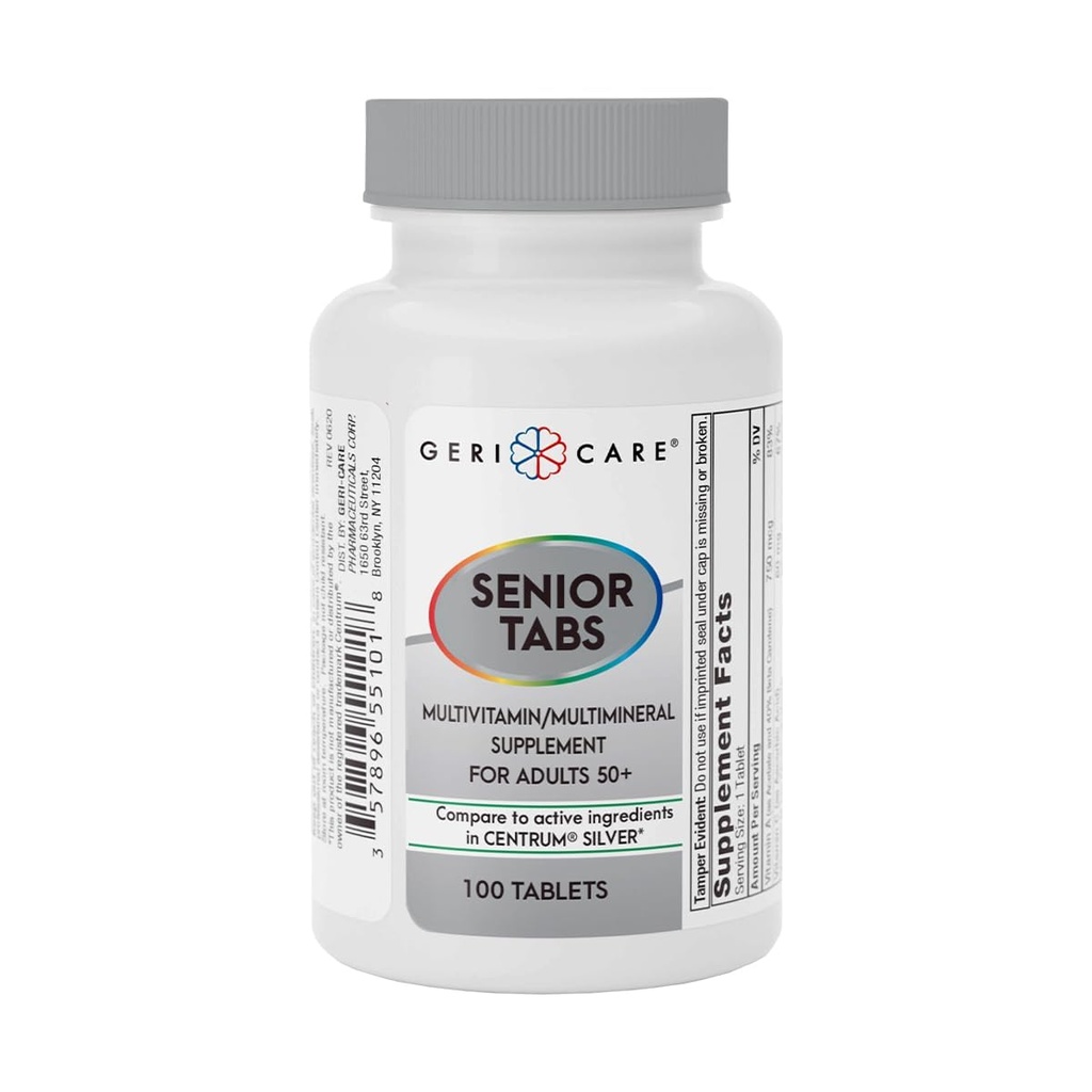 Tablette senior GeriCare 50+ Multivitamines et minéraux - Soutien immunitaire - Nutrition défectueuse par âge, 100 Nombre (paquet de 1)