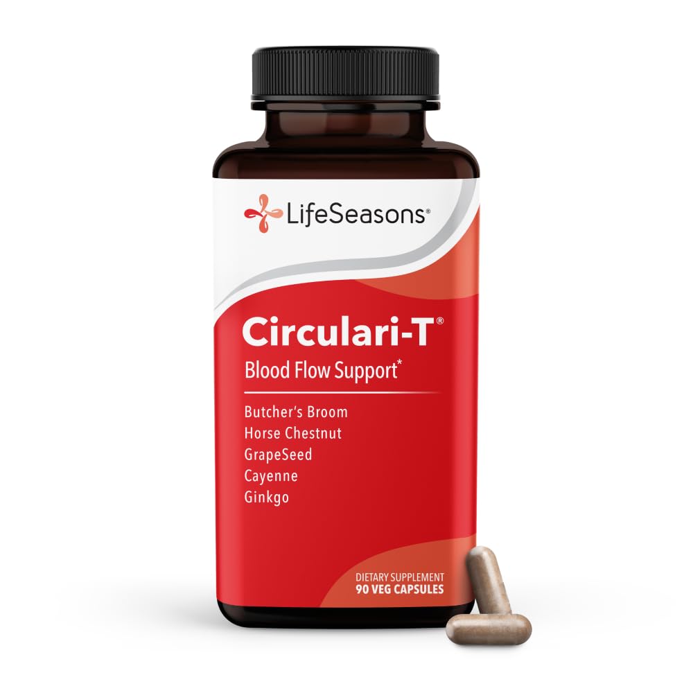LifeSeasons Circulari-T - Supplément de circulation sanguine - Soutiens Artère, capillaire et santé de la veine - Boucherie, Ginkgo, Cayenne, Graines de raisin et Châtaigne de cheval - 90 Capsules
