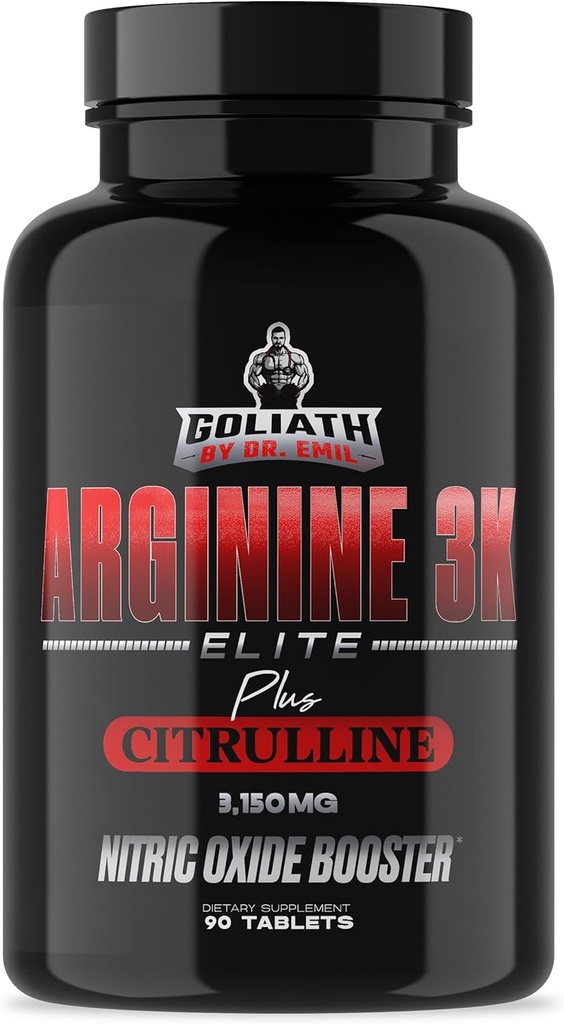 Dr Emil - Elite L Arginine (3150mg) + L-Citrulline Dose la plus élevée - Supplément à l'oxyde nitrique pour la vasculaire, l'endurance et la santé cardiaque (AAKG et HCL) - 90 comprimés