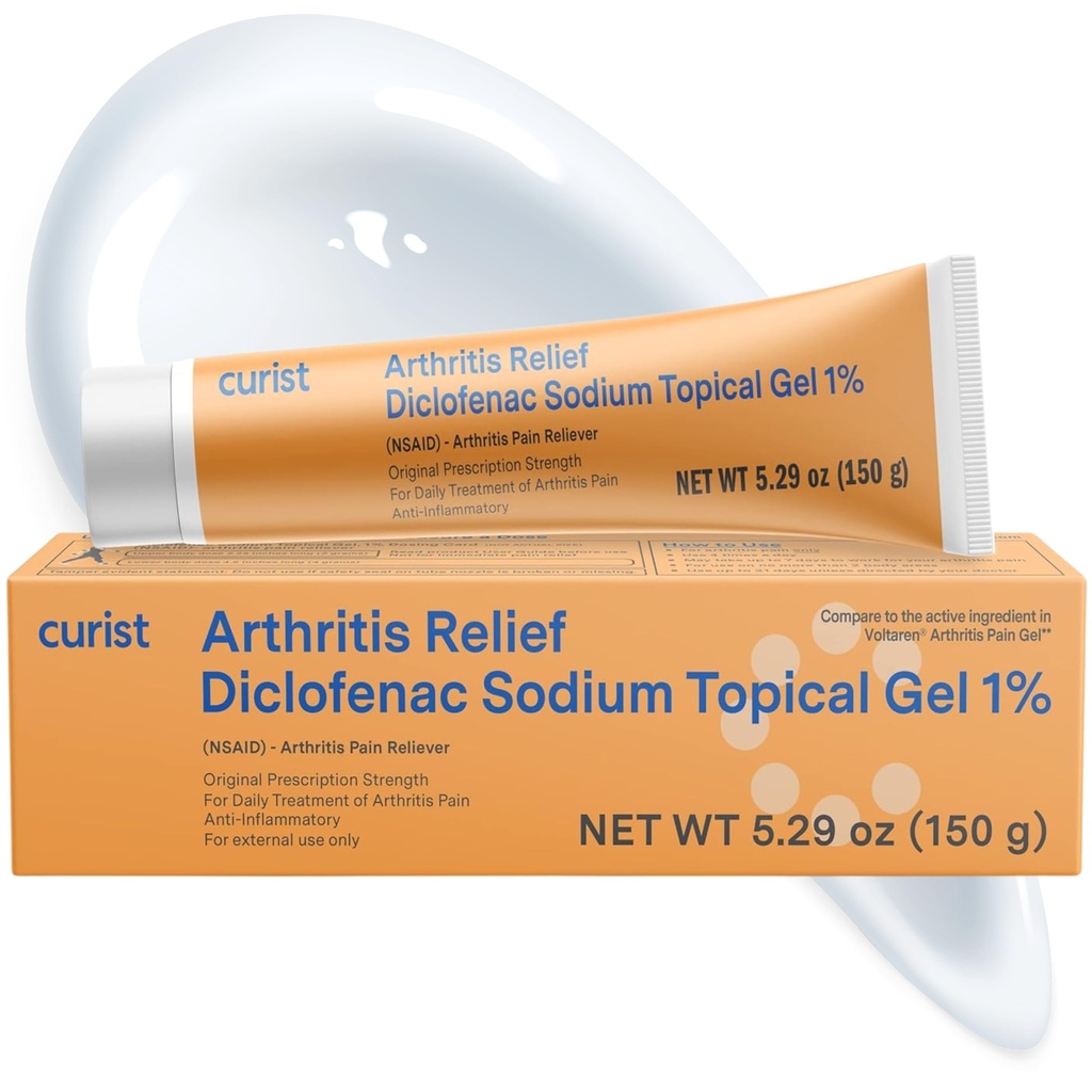 Curist Diclofenac Sodium Gel topique 1 pour cent 150g pour l'arthrite Douleur - soulagement de la douleur articulaire pour la douleur à la main/à la peau, douleur au genou/à la peau et douleur à la cheville - 1% - 5,29oz