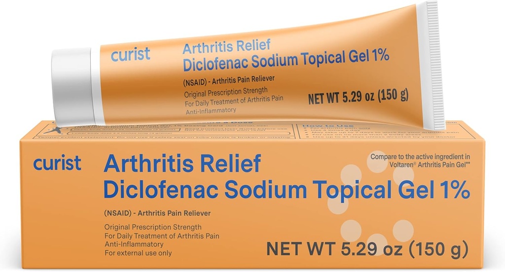 Curist Diclofenac Sodium Gel topique 1 pour cent 150g pour l'arthrite Douleur - soulagement de la douleur articulaire pour la douleur à la main/à la peau, douleur au genou/à la peau et douleur à la cheville - 1% - 5,29oz