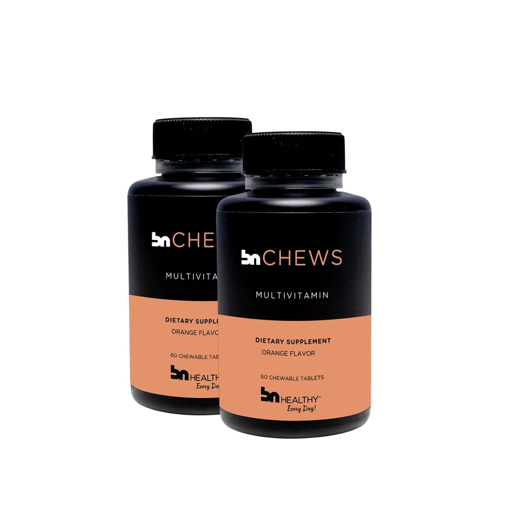 BNHealthy 2-Pack Chews Bariatric Multivitamin with Iron - Chewable Daily with B12, D3, Folate and Zinc, Orange Flavor, Designed for Post-Surgery Adults, 60 Count