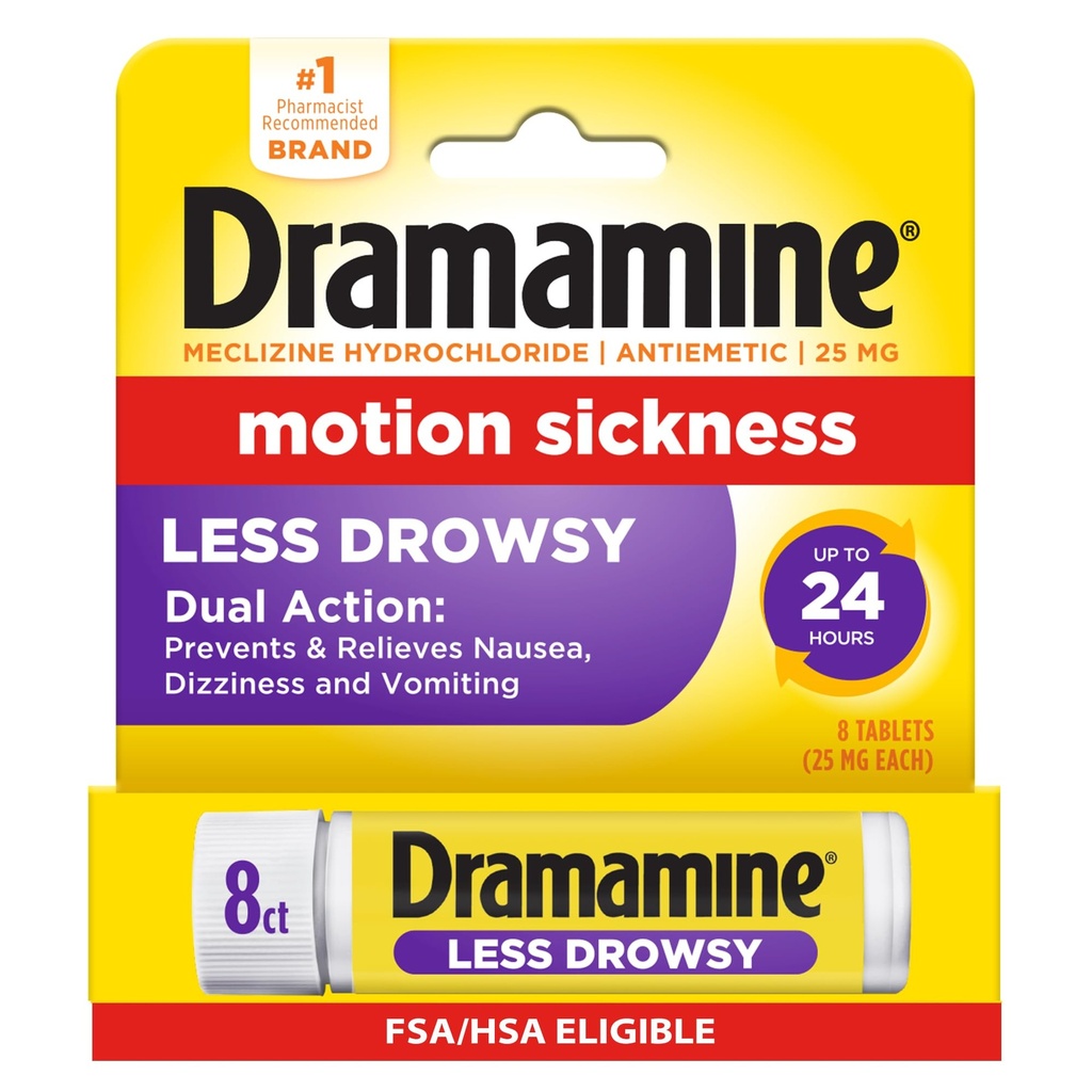 Dramamine Motion Maladie Moins somnolence, Volaille de voyage, Multicolore, 8 Comte