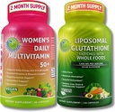 SUPPLÉMENTS STUDIO Ensemble de soutien antioxydant, cellulaire et immunitaire - Multivitamine quotidienne pour femmes 50+ avec superaliments biologiques + Glutathion liposomique 500mg - Végétalien, Non-OGM, Étiquette propre