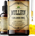 HERBALICIEUX gouttes de Mullein pour les poumons – Supplément de nettoyage de poumon biologique avec extrait de feuille de Mullein (Verbascum Thapsus) – Vegan, formule liquide non OGM – 4 Fl Oz