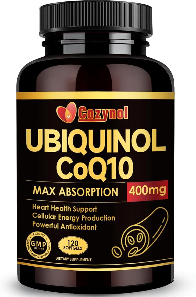 Ubiquinol CoQ10 400mg Softgels with Vitamin E & Omega-3, Max-Absorption Coenzyme Q10, Powerful Antioxidant, Supports Heart Health & Energy-Production,120 Count, Non-GMO