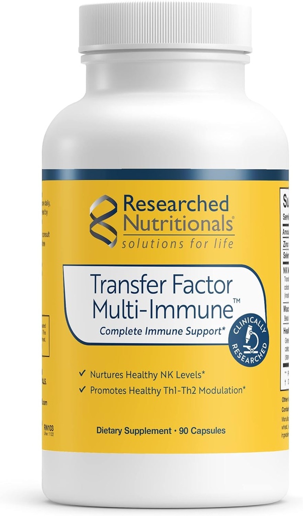 Supplément de soutien multi-Immune du facteur de transfert - Formule de soutien immunologique cliniquement étudiée avec Colostrum, Champignons, Thé vert et IP-6 - Promotion de la santé NK Cell & T-Cell Fonction, 90 Capsules