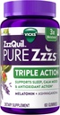 ZzzQuil PURE Zzzs Triple Action, Mélatonine Gommies, Mélatonine 6mg, Mélatonine 3X, Aide au sommeil avec Ashwagandha, Mood Calme, Action Antioxydante, Aide au sommeil pour les adultes, 60 Gummies
