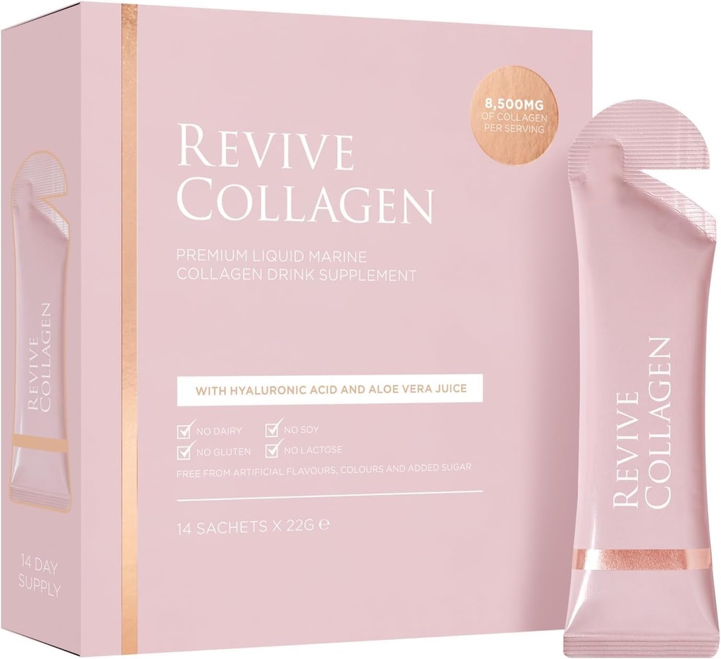 Revive Collagen Premium 8 500mg Suppléments de collagène marin hydrolysé Boissons avec l'acide hyaluronique ajouté & Aloe Vera pour une peau, cheveux, ongles et articulations sains