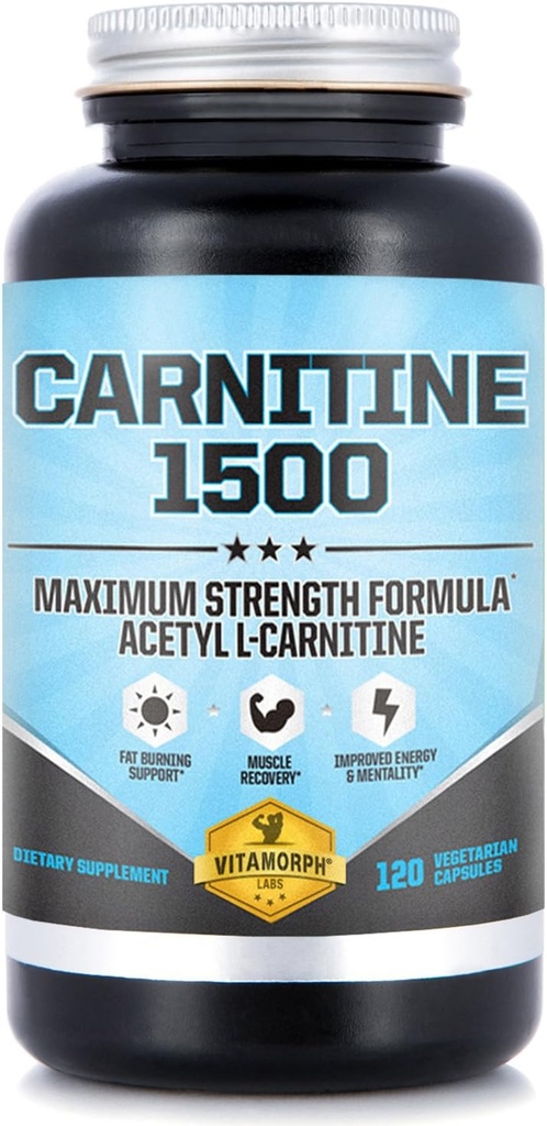 Carnitine 1500 - Acétyl L-Carnitine 1500mg Maximum Strength Supplément carnitine - Soutient l'énergie, la mémoire, la concentration et la perte de poids - 120 Capsules végétariennes