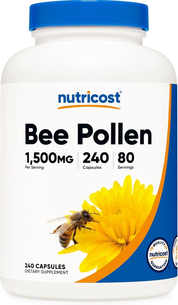 Nutricost Bee Pollen (240 capsules, 80 portions) (1 500MG par portion) - Non-OGM, BPF compatible