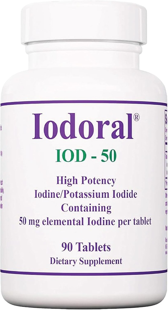 Supplément Iodoral Optimox 50 mg - comprimés d'iodure de potassium, suppléments d'iode de haute puissance, soutien thyroïdien, vitamines et minéraux - 90 Compte
