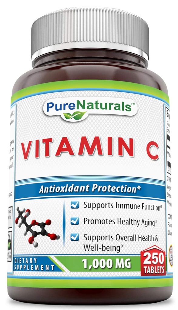 Pure Naturals Vitamine C, 1000 mg 250 comprimés - soutient la fonction immunitaire* - soutient la santé globale et le bien-être* - favorise le vieillissement en santé*