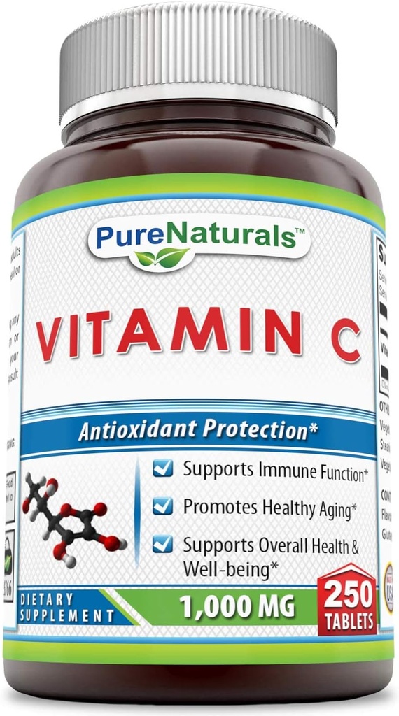 Pure Naturals Vitamine C, 1000 mg 250 comprimés - soutient la fonction immunitaire* - soutient la santé globale et le bien-être* - favorise le vieillissement en santé*
