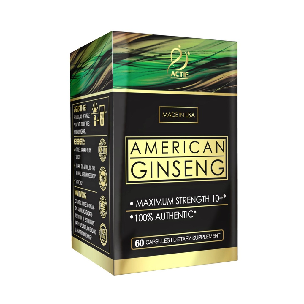 Actif Ginseng américain - 100% authentique Ginseng 10 ans, non-OGM, 500mg - Fabriqué aux États-Unis