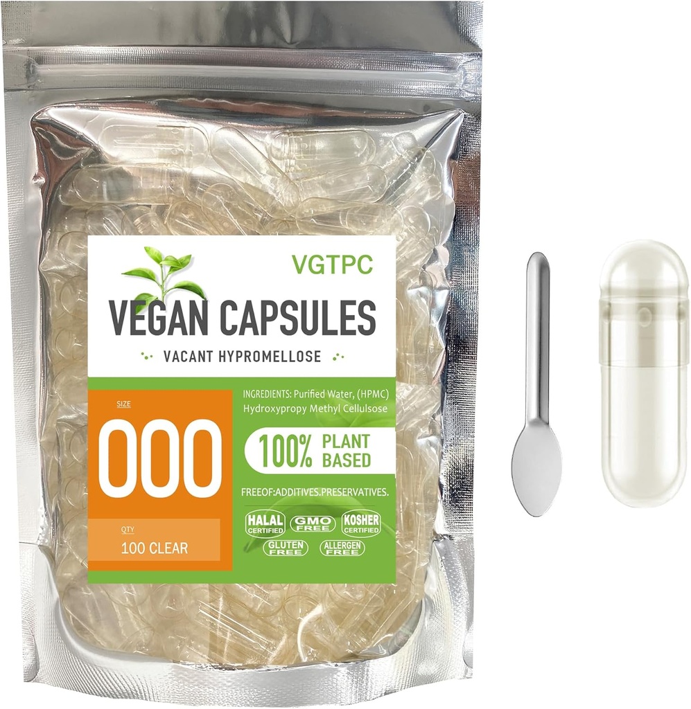 Taille 000 Capsules végétariennes vides, (100 Nombre) Capsules végétariennes claires pour remplissage de supplément de bricolage