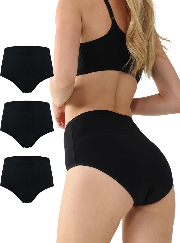 Sous-vêtements anti-fuite BATTEWA pour femmes Lavable, Incontinence Sous-vêtements Absorbance Cotton Pantalons Bladder Protection contre les fuites 50ML(Black, X-Large,3-Pack)