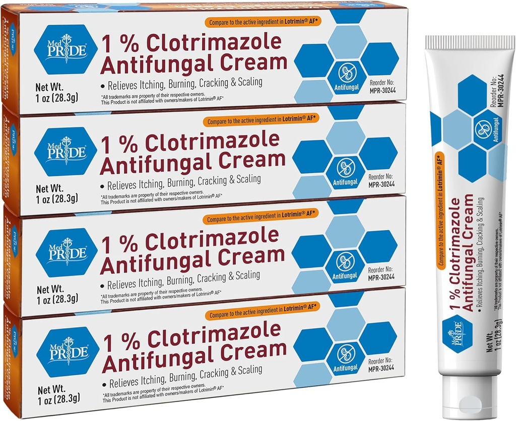 MED PRIDE Crème antifongique Clotrimazole 1 pour cent traite le pied de l'athlète Jock Ditch Ringworm Soulage la démangeaison Traitement de soins de la peau brûlant pour bébé 4 Pack