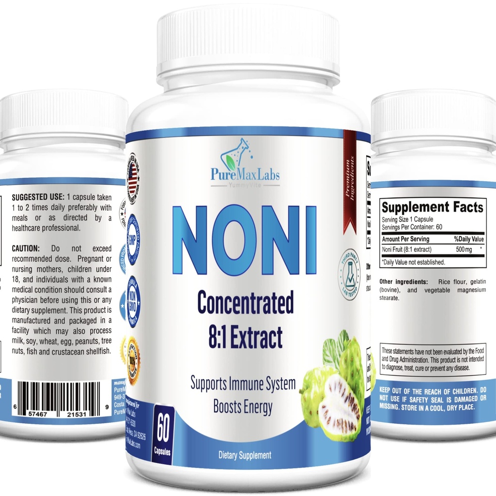 Capsules noni - Extrait de fruits noni (Morinda Citrifolia), support immunitaire - 60 capsules