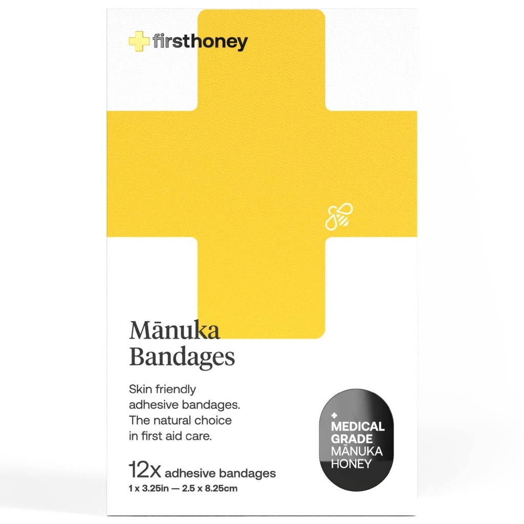 Premier Miel Manuka Miel Bandes adhésives 12 Packs Latex Free, Antibiotique Free Wound Dressing (en anglais seulement)