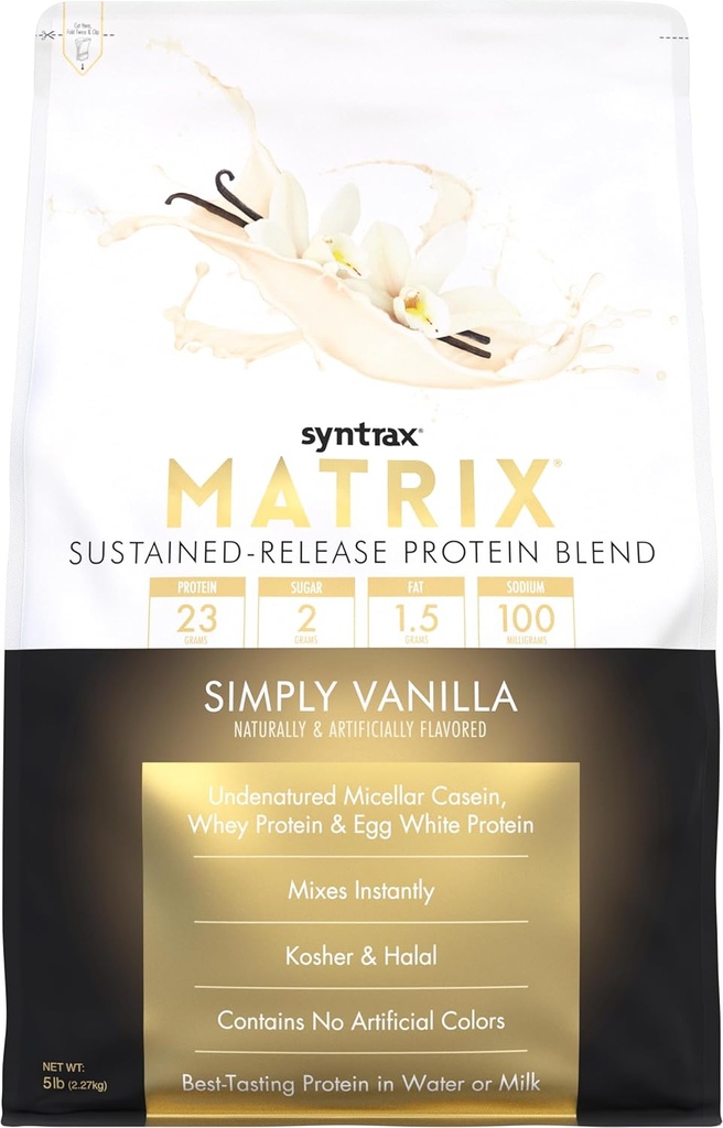 Syntrax Nutrition Matrix - Sustained-Release Protein Blend, Simply Vanilla 5 lbs. Real Vanilla Bean Specks