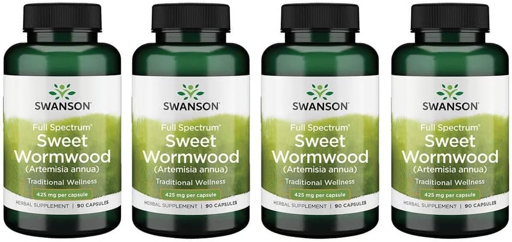 Swanson Sweet Wormwood - Peut promouvoir GI Gut santé, équilibre microbien et soutien de la santé digestive - supplément à base de plantes avec l'artémisinine - (90 capsules, 425mg chacun) 4 Pack