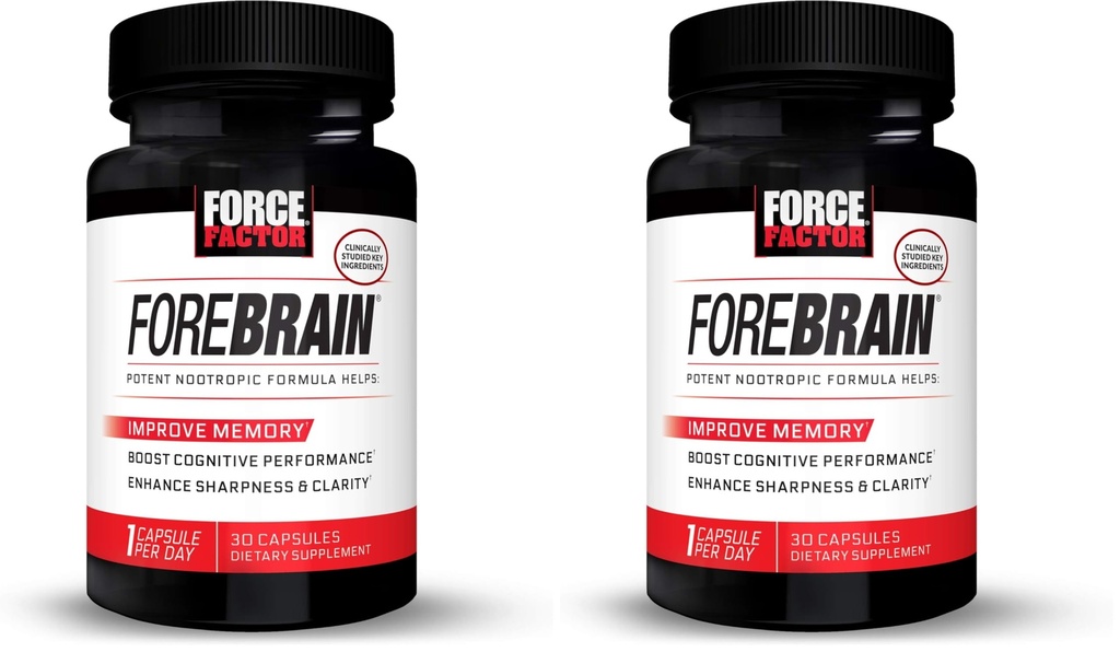 Forebrain Nootropic Brain Supplement to Improve Memory, Boost Focus, Increase Mental Energy, and Support Brain Health with Caffeine, Bacopa, and Huperzine A, Force Factor, 30 Capsules (Pack of 2)