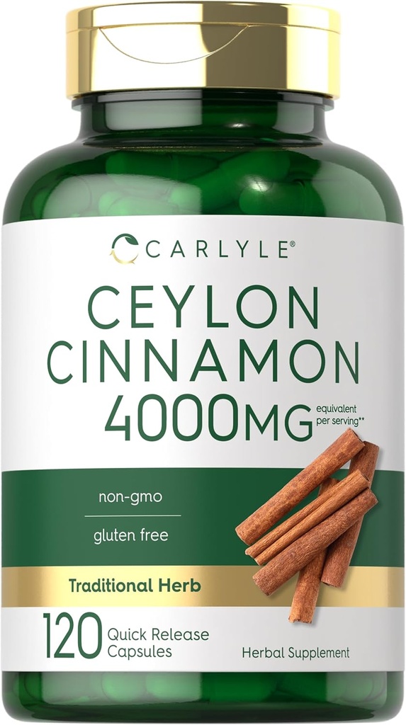 Carlyle Ceylan Capsules de cannelle 4000 mg de Count de 120 Sans OGM et supplément sans gluten