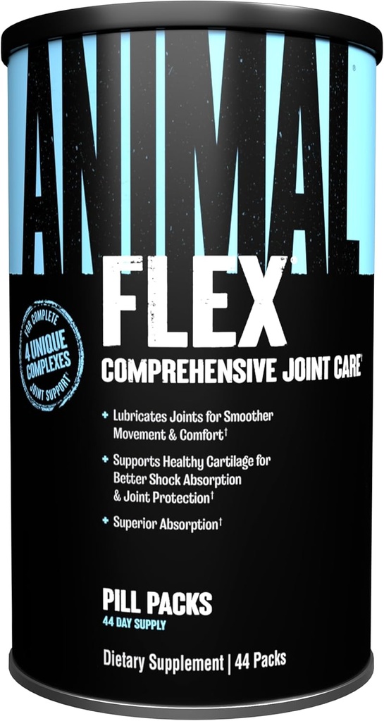 Souple animal - Supplément articulaire glucosamine-chondritine pour les femmes et les hommes Désagrément avec curcuma, MSM, Boswellia pour le cartilage, la santé articulaire, les muscles, le dos, les genoux, l'épaule et la hanche, 44 paquets