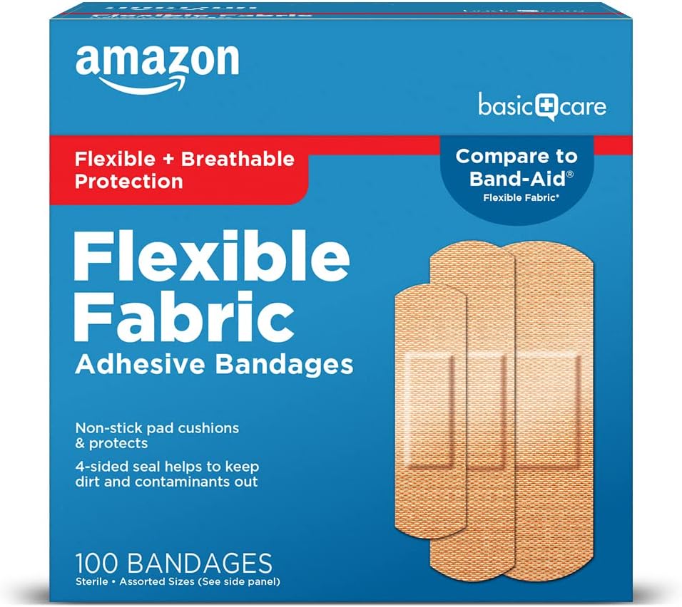 Soins de base Flexible tissu Bandes adhésives, premiers soins et fournitures pour les blessures, tailles assorties, 100 comtes