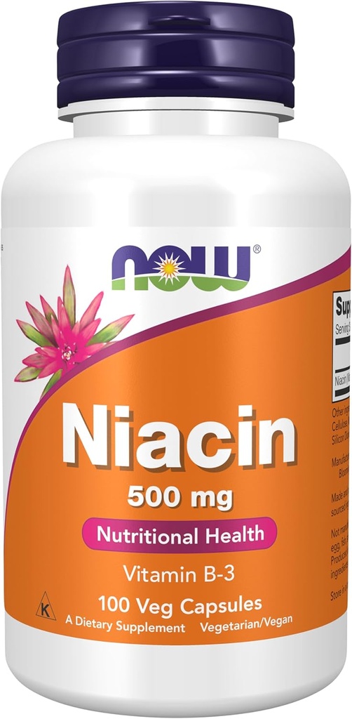 MAINTENANT compléments alimentaires, niacine (vitamine B-3) 500 mg, vitamine essentielle du groupe B*, santé nutritionnelle, 100 capsules
