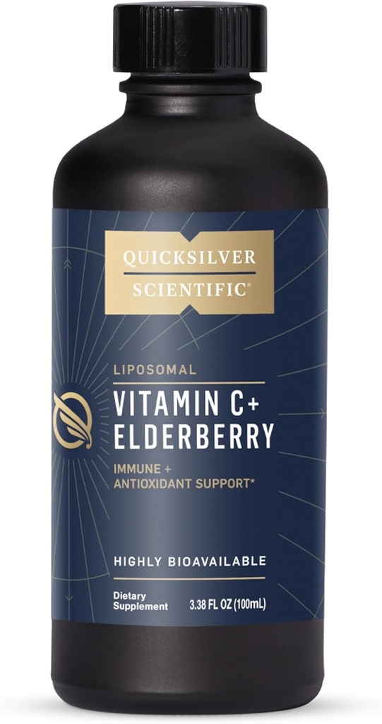 Quicksilver Scientific Liposomal Vitamine C + Elderberry - Liposomal Vitamine C 1000mg avec technologie d'absorption supérieure et tocotriénols - Antioxydants et immunosupport tonique (100ml)