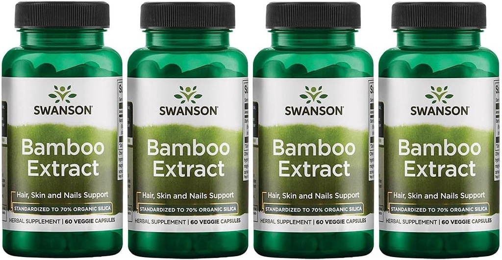 Extrait de bambou de Swanson - Supplément naturel de cheveux, de peau et d'ongles - 70% de contenu de silice soutenant la formation de collagène et la croissance des os - (60 capsules de Veggie, 300mg chacune) 4 Pack