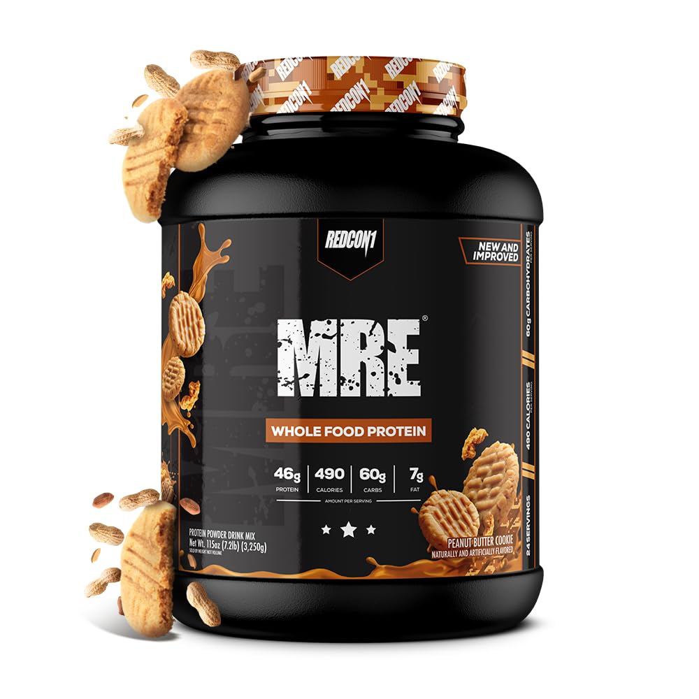 REDCON1 MRE poudre de protéines, beurre d'arachide - mélange de protéines de remplacement de repas fait avec de l'huile MCT et des aliments entiers - protéines avec ingrédients naturels pour aider à la récupération musculaire (25 portions)